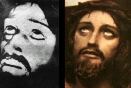 Comparación de una fotografía del cronovisor(derecha) y del Cristo de Collevalenza(izquierda), tras los rumores de que la primera fuera realmente una fotografía de la segunda.